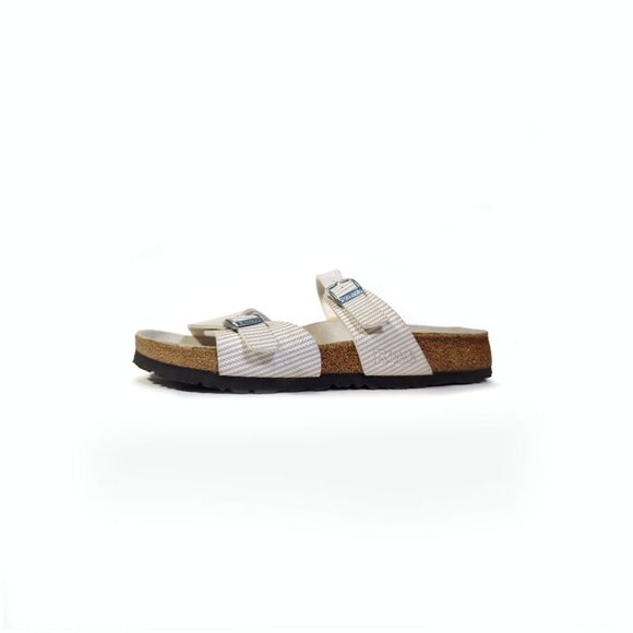 BIrkenstock 39 Seersucker Stripe Aziza Sandals - Picture 1 of 6
